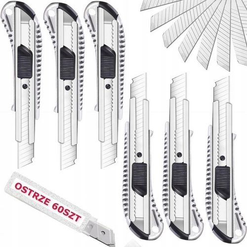 Nóż nożyk metalowy do tapet z łamanym ostrzem 18mm 6xnóż plus 60 na Arena.pl