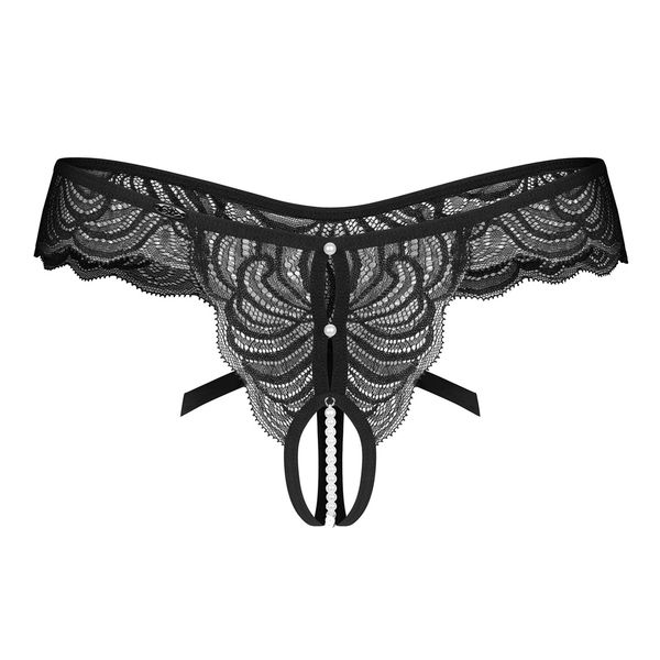 Otwarte stringi z perełkami Obsessive Trinise Crotchless Thong S/M zdjęcie 4