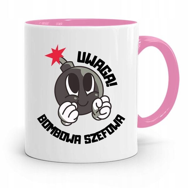 Kubek Różowy Prezent Szefa Uwaga Bombowa Szefowa Z Nadrukiem Ze Zdjęciem zdjęcie 1