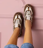 Panterkowe sneakersy trampki na grubej podeszwie Kamela 38