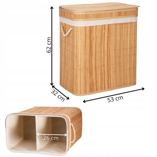 KOSZ BAMBUSOWY NA PRANIE BIELIZNĘ DWUKOMOROWY Z POKRYWĄ POJEMNIK DUŻY 100L na Arena.pl