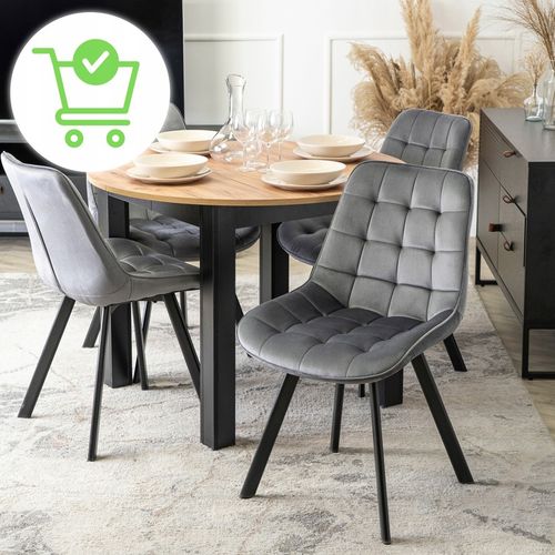 Krzesło Tapicerowane Welurowe Do Jadalni Salonu Loft Pikowane Szare na Arena.pl