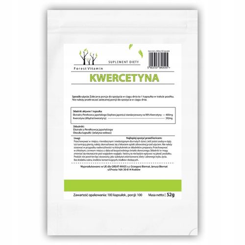 KWERCETYNA CHOLESTEROL 100 kaps 400mg MOCNA DZIAŁA na Arena.pl