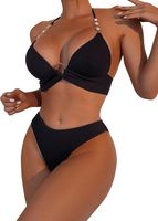 Strój kąpielowy dwuczęściowy bikini push-up czarny złoty łańcuszek L