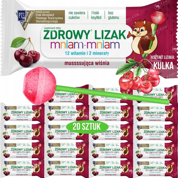 ZDROWY LIZAK Mniam KULKA WIŚNIA wiśniowy 20szt BEZ CUKRU Witaminy Minerały zdjęcie 1