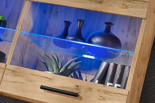 Pan Igiełka - Meblościanka do Salonu LED RGB Dąb Wotan, Zestaw Mebli na Arena.pl