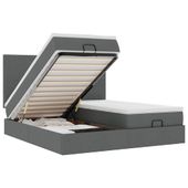 Rama łóżka otomana z materacami, szara, 200x200 cm, tkanina
