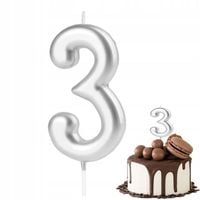 ŚWIECZKA URODZINOWA CYFERKA 3 SREBRNA METALICZNA NA IMPREZĘ URODZINOWĄ