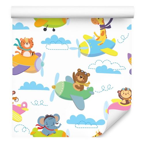 Tapeta Kolorowe ZWIERZĄTKA Samoloty Chmurki Niebo na Arena.pl