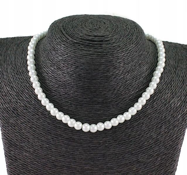 NASZYJNIK PERŁY SZKLANE BIAŁE 6 MM zdjęcie 1