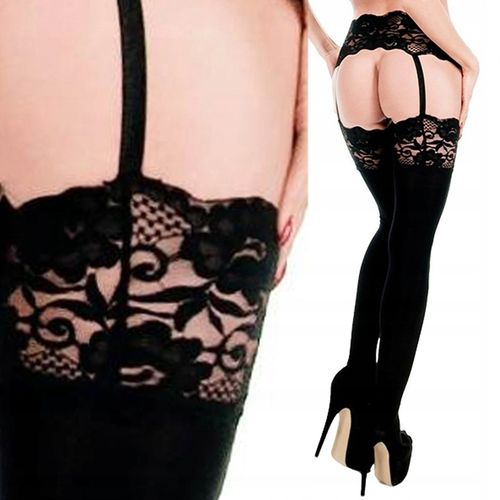 Pończochy SZEROKIE KORONKI z podwiązkami i KORONKOWYM pasem na Arena.pl