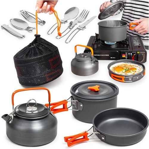 Zestaw Garnków Naczyń Turystycznych Na Kemping Zg4-01 Pomarańczowy na Arena.pl