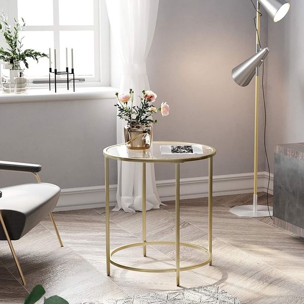 Stolik szklany 50x55 złoty okrągły nowoczesna forma loft hartowane zdjęcie 2