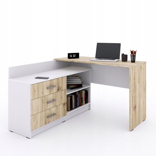 Funkcjonalne biurko narożne Omega w kształcie litery L - 3 szuflady na Arena.pl