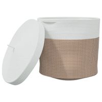 Kosz z pokrywą, brązowo-biały, Ø40x35 cm, bawełna