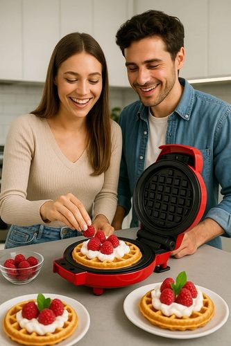 GOFROWNICA MINI GOFRY MOCNA NIEPRZYWIERAJACA 8 PŁYTEK 4 WZORY CZERWONA na Arena.pl