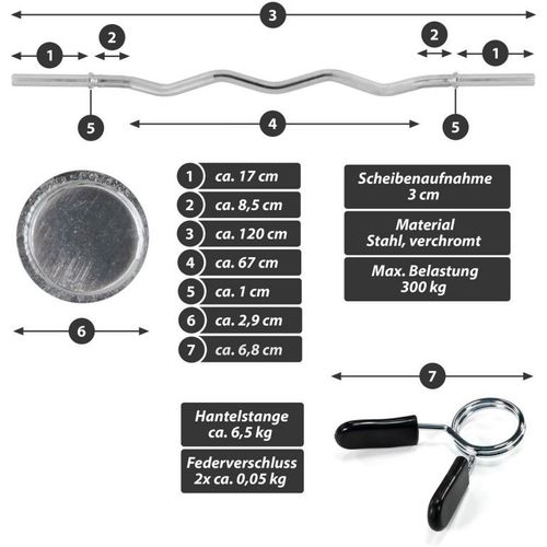 MAXXIVA Zakrzywiony dwuręczny gryf EZ 120 cm, srebrna na Arena.pl