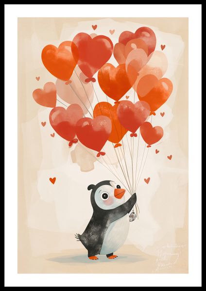 Plakat 40x60cm Pingwinek z Balonami zdjęcie 3