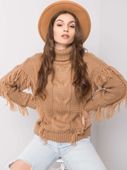 Sweter damski karmelowy z frędzlami Wizaż