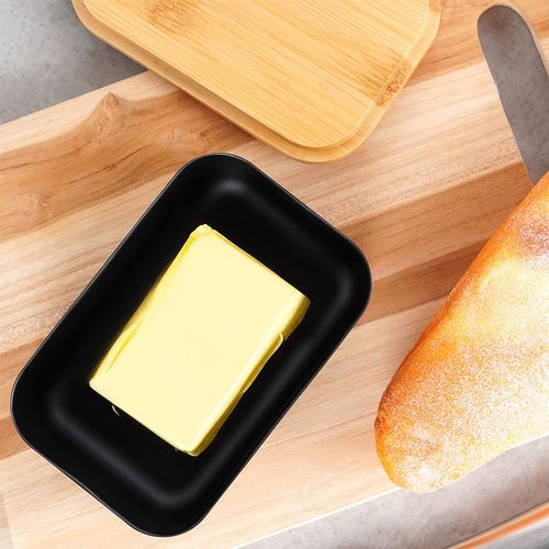 Maselniczka Czarna Stalowa Bambusowa Pojemnik Kuchenny na Masło do Masła na Arena.pl