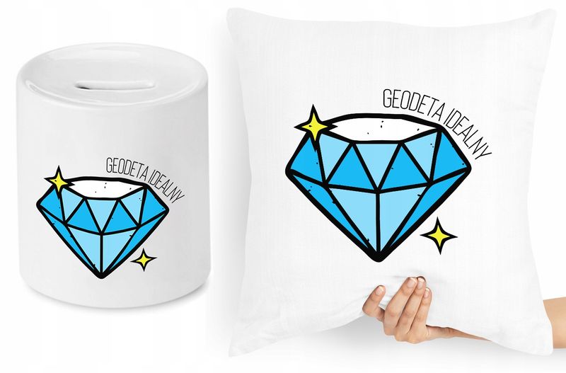 Dla Geodety Zestaw Poduszka + Skarbonka Prezent Z Nadrukiem Ze Zdjęciem zdjęcie 1