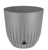 Doniczka donica plastikowa z podstawką 21 cm prążkowany wzór szary mat