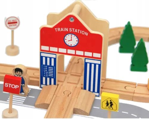 DREWNIANA KOLEJKA TOR WAGONY POCIĄG Budynki Ciuchcia Lokomotywa Zestaw na Arena.pl