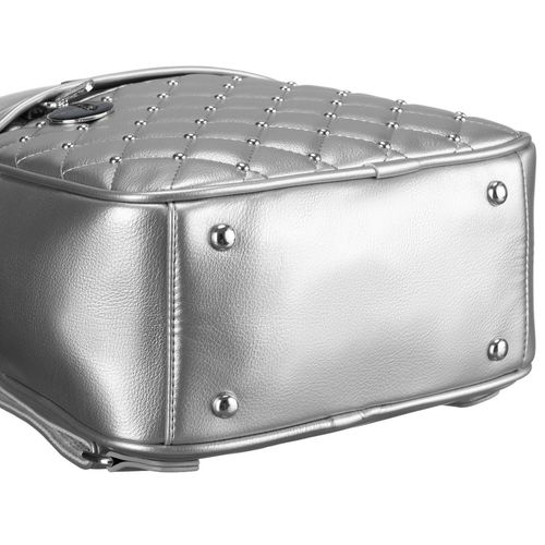 błyszczący srebrny plecak damski zdobiony pikowaniem i nitami eko skóra na Arena.pl