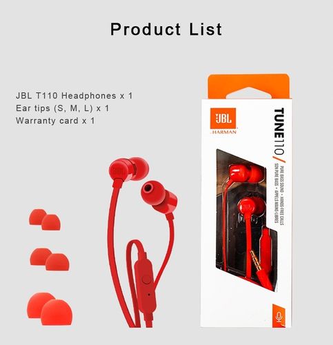 Słuchawki dokanałowe JBL T110 z mikrofonem BAS na Arena.pl