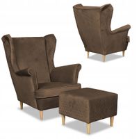 Fotel uszak Angelo z podnóżkiem skandynawski Family Meble brązowy