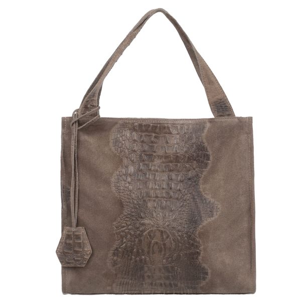 VERA PELLE torebka damska zamszowa shopper kroko na ramię V549 taupe zdjęcie 1