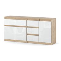 Komoda 5 Szuflad 160cm Nowoczesna Szafka Duża Do Salonu Sonoma Biały Połysk