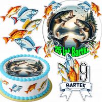 ZESTAW OPŁATEK NA TORT 20CM + 16 POSTACI - WĘDKARSKIE RYBAK +IMIĘ 15CM 18CM