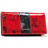 PETERSON portfel damski skórzany lakierowany z motylami P208 czerwony