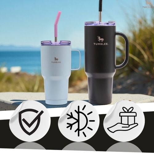 Kubek Termiczny z WYGODNYM Uchwytem i STALOWĄ Słomką TEMPERATURA DO na Arena.pl