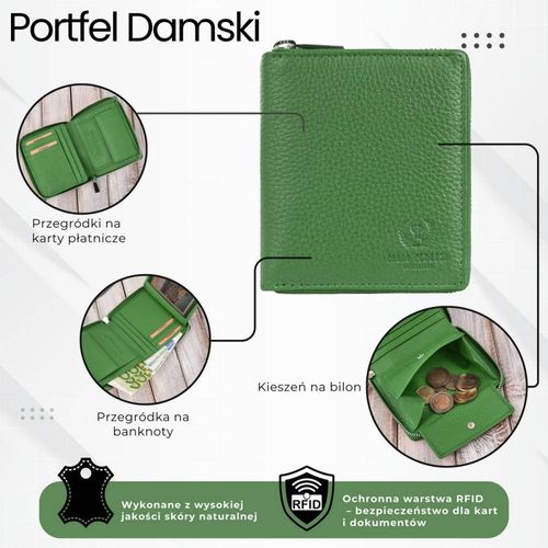 portfel damski skórzany na suwak zielony rfid paolo peruzzi t-139-gb na Arena.pl