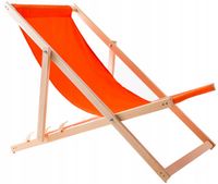 LEŻAK PLAŻOWY OGRODOWY DREWNIANY SKŁADANY MOCNY WOODOK TKANINA POMARAŃCZOWA