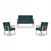 Zestaw mebli PRL retro SOLER sofa fotele Family Meble zielony sztruks Anafi