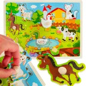 Klocki edukacyjne puzzle drewniane farma układanka dla malucha zwierzątka