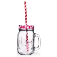 Słoik z zakrętką i słomką 450 ml