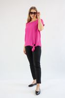 Bluzka krótki rękaw wiązana Unna Fuksja UNI