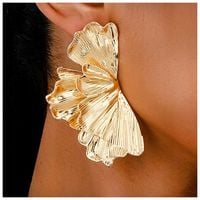 Kolczyki Sztyfty Nieregularne Kolor Złote Gniecione Wachlarze Długie 66mm