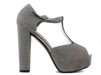 Srebrne sandały na platformie słupku z paskiem 37