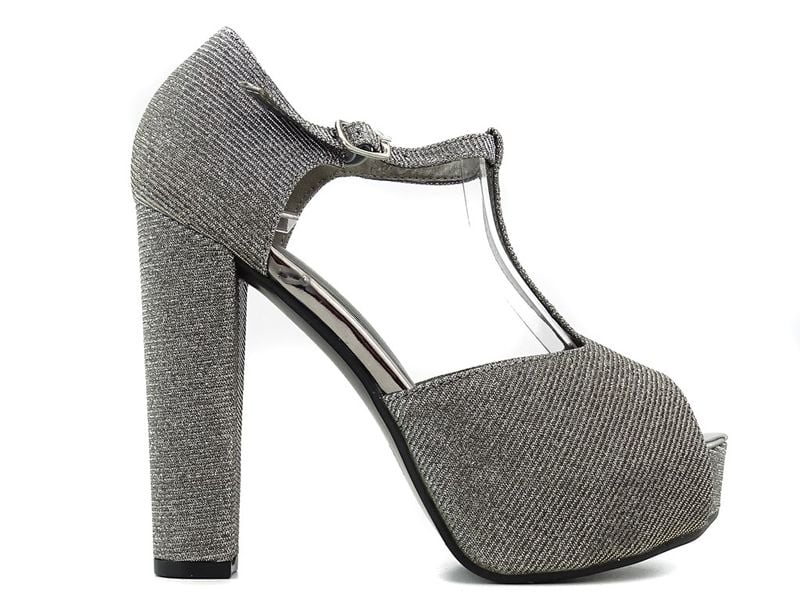 Srebrne sandały na platformie słupku z paskiem 36 zdjęcie 1