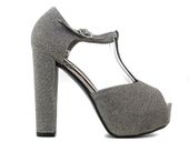 Srebrne sandały na platformie słupku z paskiem 38