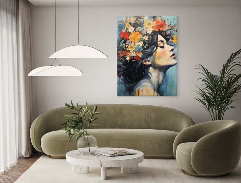 Obraz Do Salonu PORTRET Kobiety Pastelowe Kwiaty Akwarele 50cm x 70cm zdjęcie 9