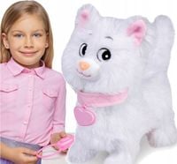 Kotek Interaktywny Chodzący na Smyczy Dźwięk Miauczy Biały Baterie Prezent