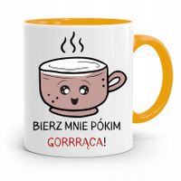Kubek Żółty Śmieszny Zabawny Bierz Mnie Pókim Z Nadrukiem Ze Zdjęciem