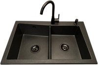 Zlewozmywak 2 komorowy EVOLUTION grafit + bateria czarna LUNA + dozownik