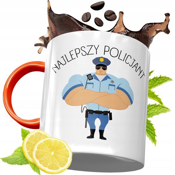 Kubek Pomarańczowy Dla Policjanta Idealny Prezent Z Nadrukiem Ze Zdjęciem zdjęcie 1